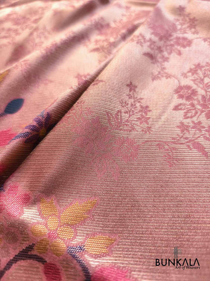 Nude Pink Paithani Banarasi Floral Meenakari Pallu Weaved Resham Silk Saree