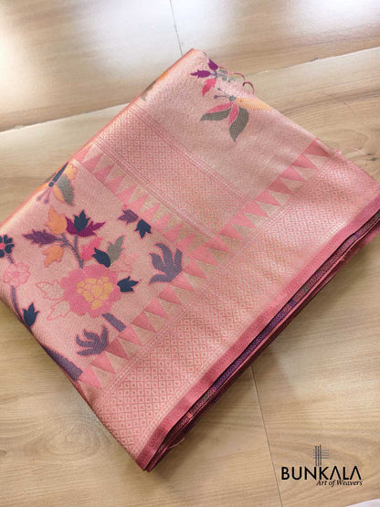 Nude Pink Paithani Banarasi Floral Meenakari Pallu Weaved Resham Silk Saree