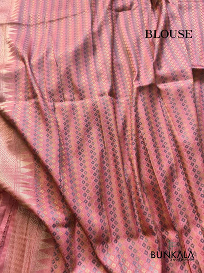 Nude Pink Paithani Banarasi Floral Meenakari Pallu Weaved Resham Silk Saree