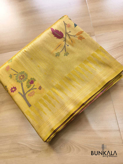 Golden Yellow Paithani Banarasi Floral Meenakari Pallu Weaved Resham Silk Saree