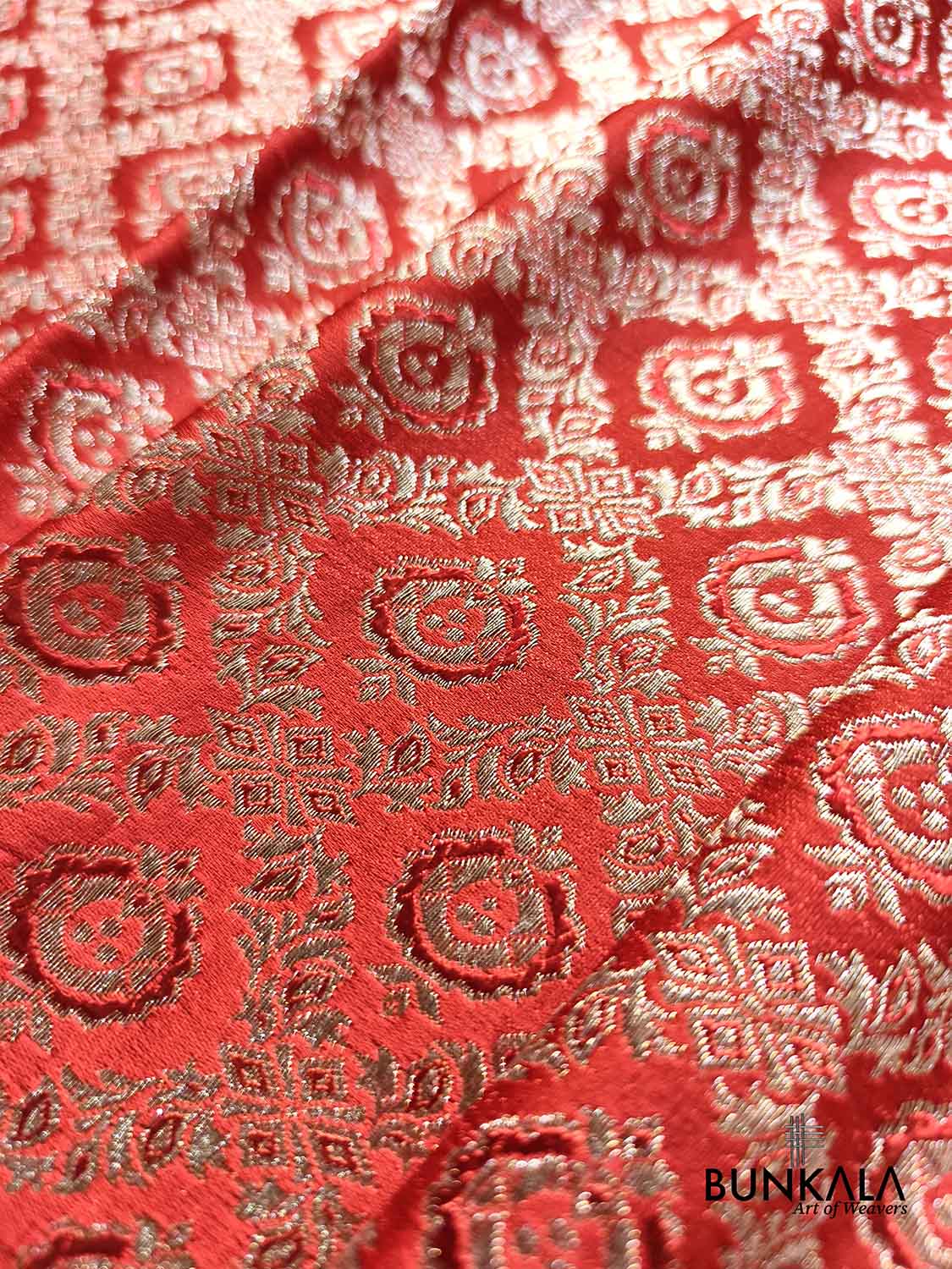 Rust Red Vintage Pattern All Over Jaal Brocade Weaved Banarasi Mashru Silk Saree