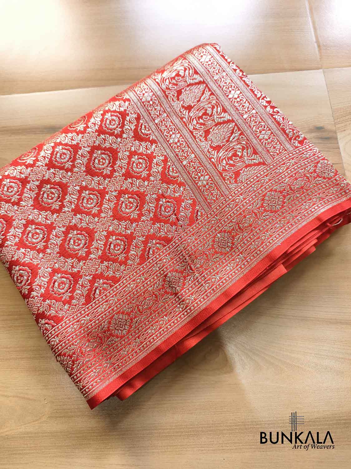 Rust Red Vintage Pattern All Over Jaal Brocade Weaved Banarasi Mashru Silk Saree
