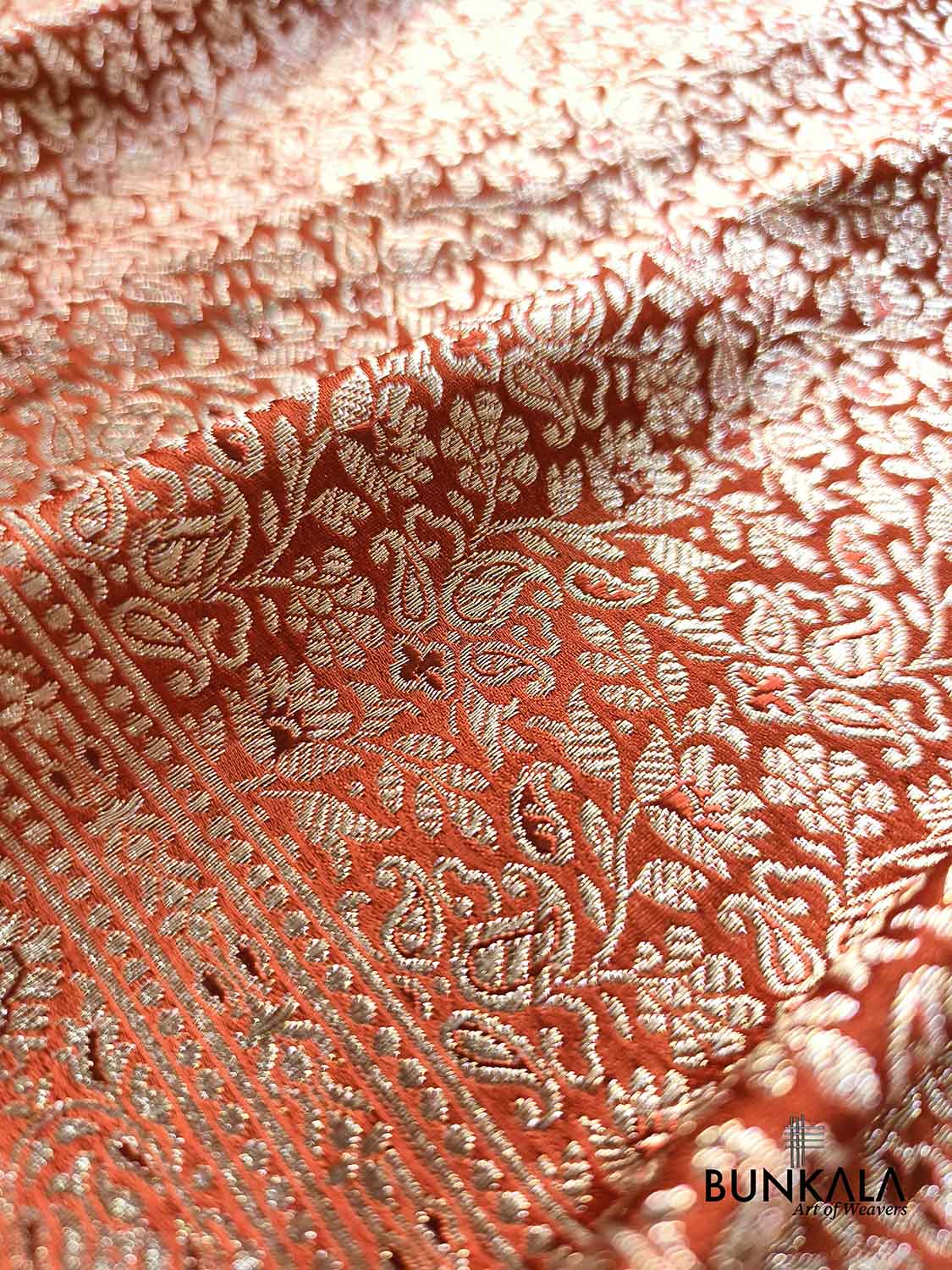 Copper Rust Brown Floral All Over Jaal Brocade Weaved Banarasi Mashru Silk Saree