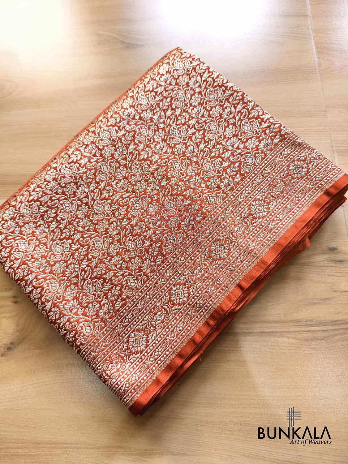 Copper Rust Brown Floral All Over Jaal Brocade Weaved Banarasi Mashru Silk Saree
