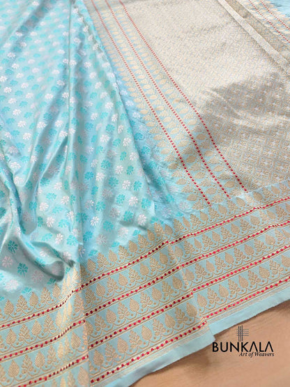Sky Blue Pure Katan Silk Buti Banarasi Handloom Saree