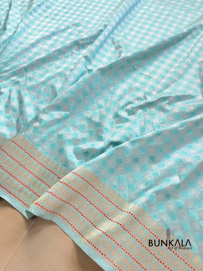 Sky Blue Pure Katan Silk Buti Banarasi Handloom Saree