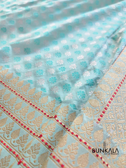 Sky Blue Pure Katan Silk Buti Banarasi Handloom Saree