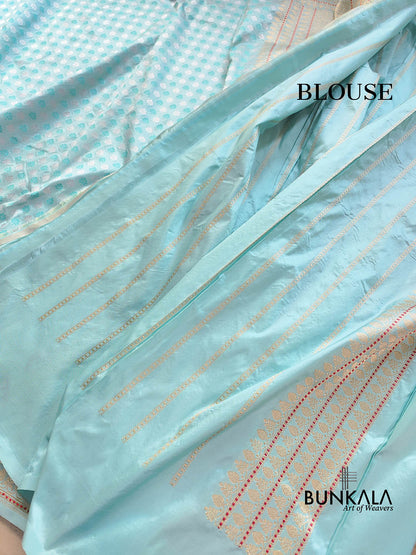 Sky Blue Pure Katan Silk Buti Banarasi Handloom Saree