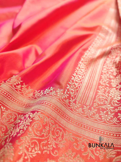 Pink Double Shaded Pure Katan Silk Plain Banarasi Handloom Saree