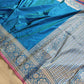 Blue Double Shaded Pure Katan Silk Plain Banarasi Handloom Saree
