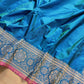 Blue Double Shaded Pure Katan Silk Plain Banarasi Handloom Saree