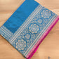 Blue Double Shaded Pure Katan Silk Plain Banarasi Handloom Saree