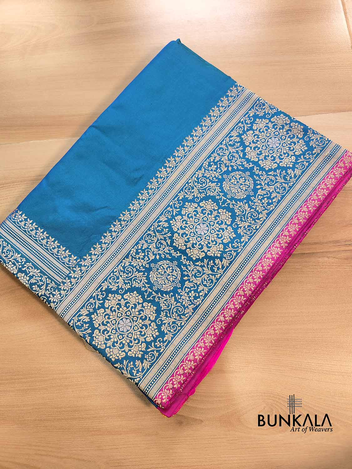 Blue Double Shaded Pure Katan Silk Plain Banarasi Handloom Saree