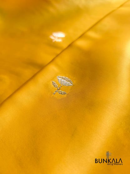 Bright Yellow Floral Buti Banarasi Mashru Silk Saree
