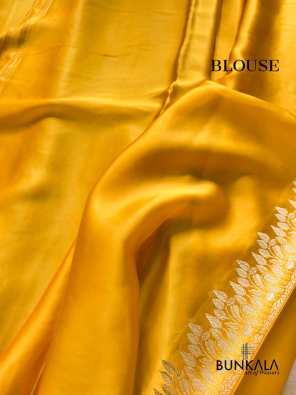 Bright Yellow Floral Buti Banarasi Mashru Silk Saree