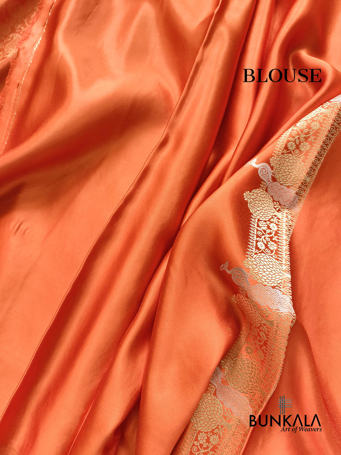 Deep Orange Sona Rupa Peacock Banarasi Mashru Silk Saree