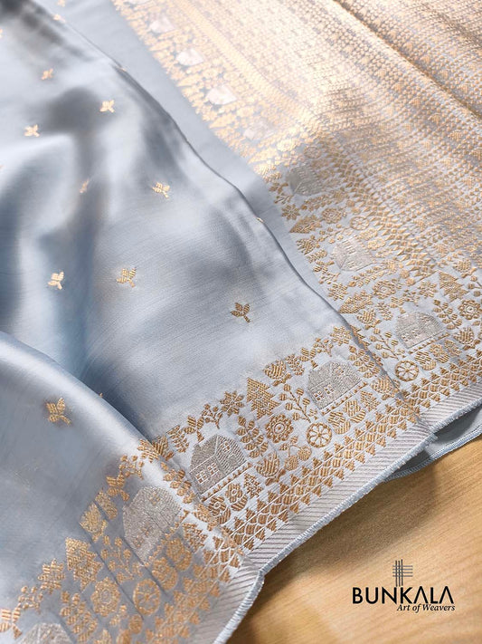 Powder Blue Buti Modern Design Border Banarasi Mashru Silk Saree