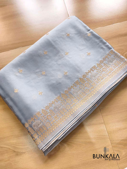 Powder Blue Buti Modern Design Border Banarasi Mashru Silk Saree