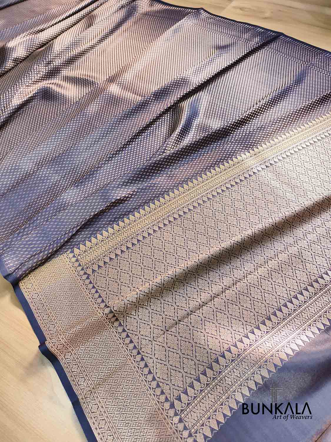 Navy Blue Buti Banarasi without Border Mashru Silk Saree