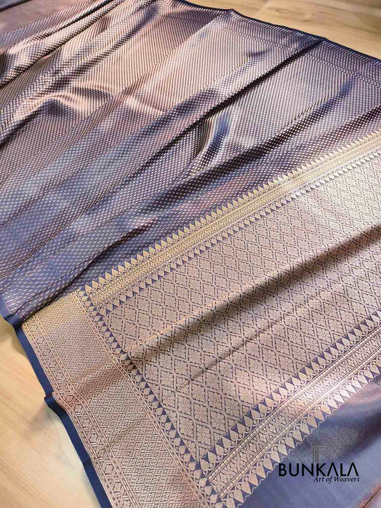 Navy Blue Buti Banarasi without Border Mashru Silk Saree