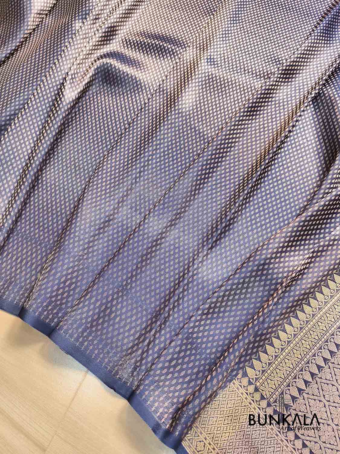 Navy Blue Buti Banarasi without Border Mashru Silk Saree