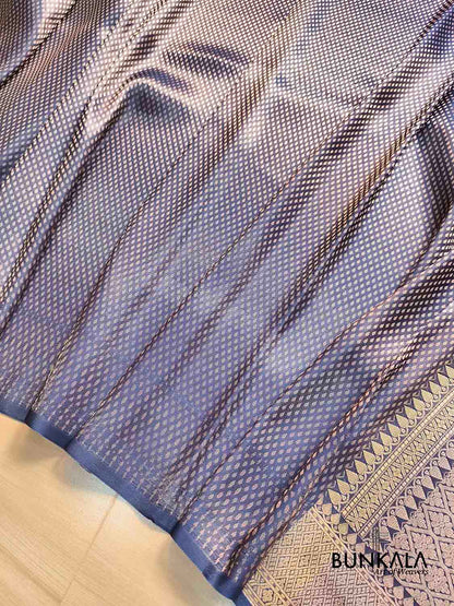 Navy Blue Buti Banarasi without Border Mashru Silk Saree