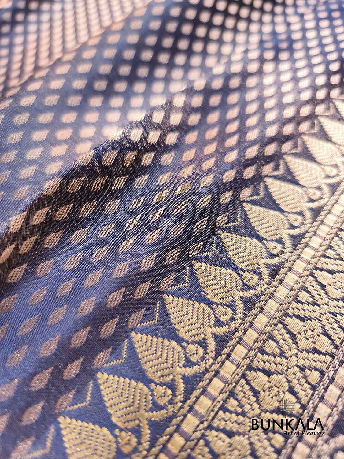 Navy Blue Buti Banarasi without Border Mashru Silk Saree