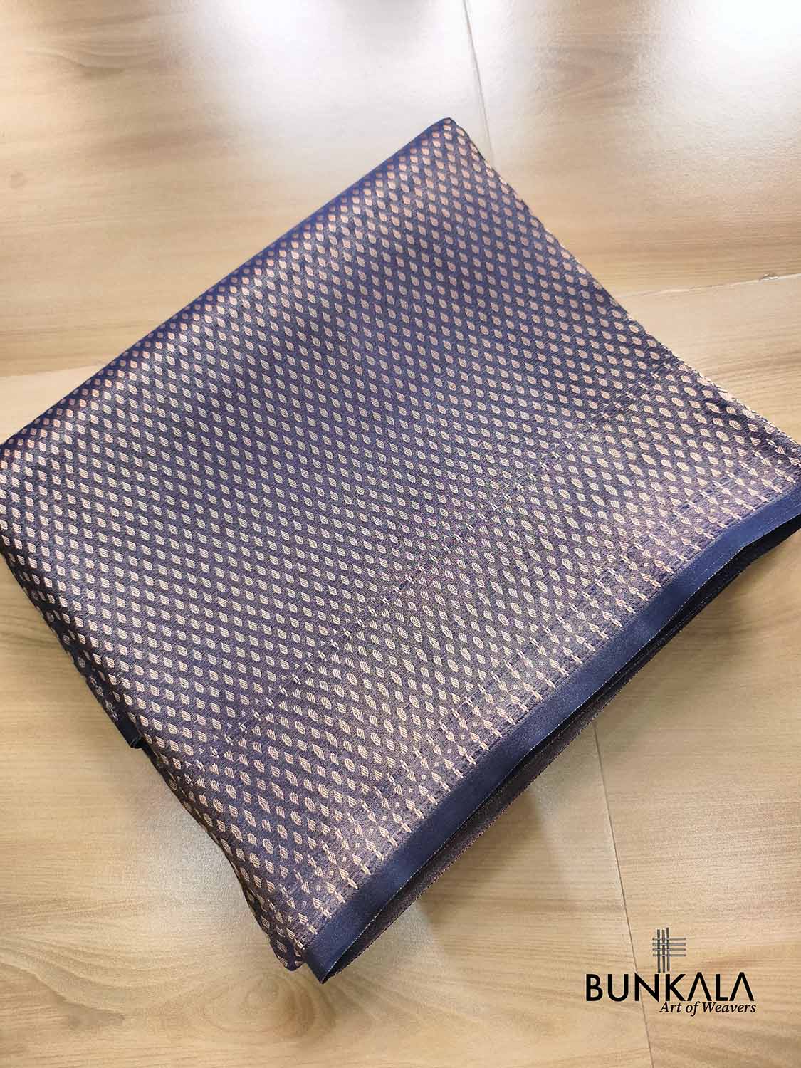 Navy Blue Buti Banarasi without Border Mashru Silk Saree