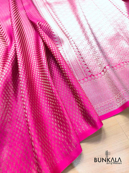 Fuchsia Pink Buti Banarasi without Border Mashru Silk Saree