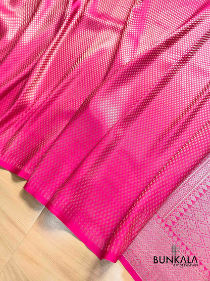Fuchsia Pink Buti Banarasi without Border Mashru Silk Saree