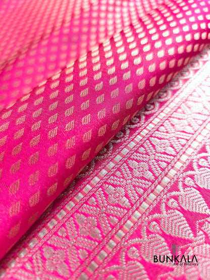 Fuchsia Pink Buti Banarasi without Border Mashru Silk Saree