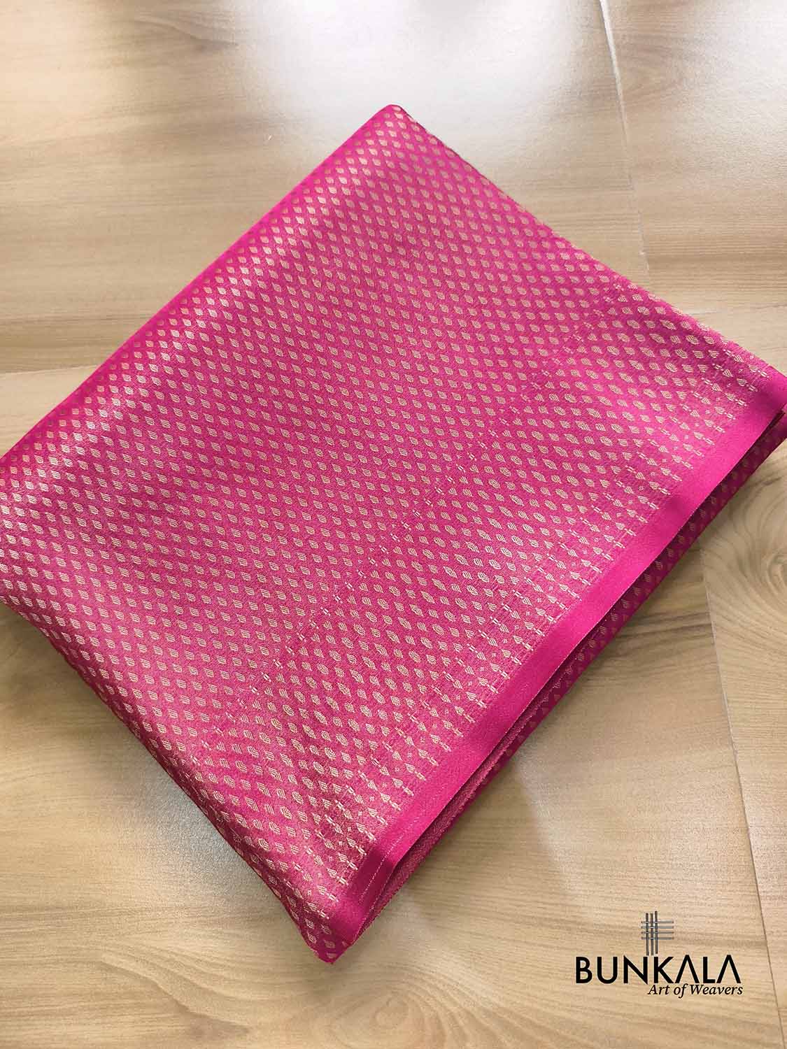 Fuchsia Pink Buti Banarasi without Border Mashru Silk Saree