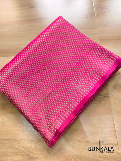 Fuchsia Pink Buti Banarasi without Border Mashru Silk Saree
