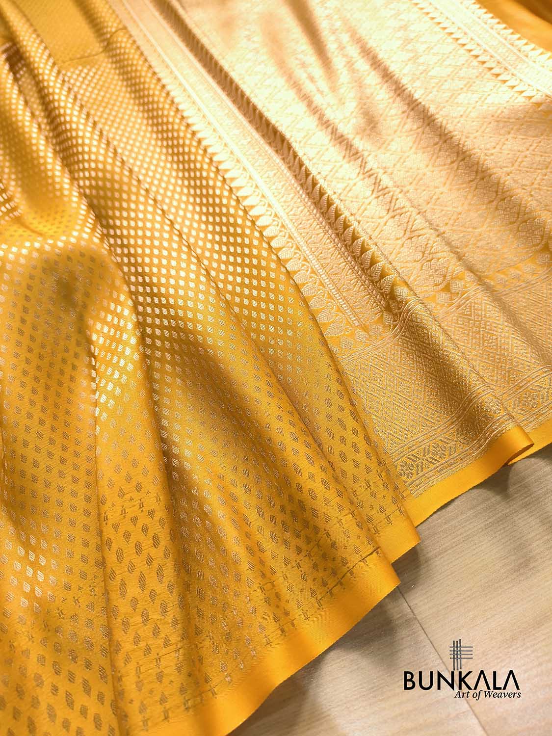 Yellow Buti Banarasi without Border Mashru Silk Saree