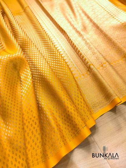 Yellow Buti Banarasi without Border Mashru Silk Saree