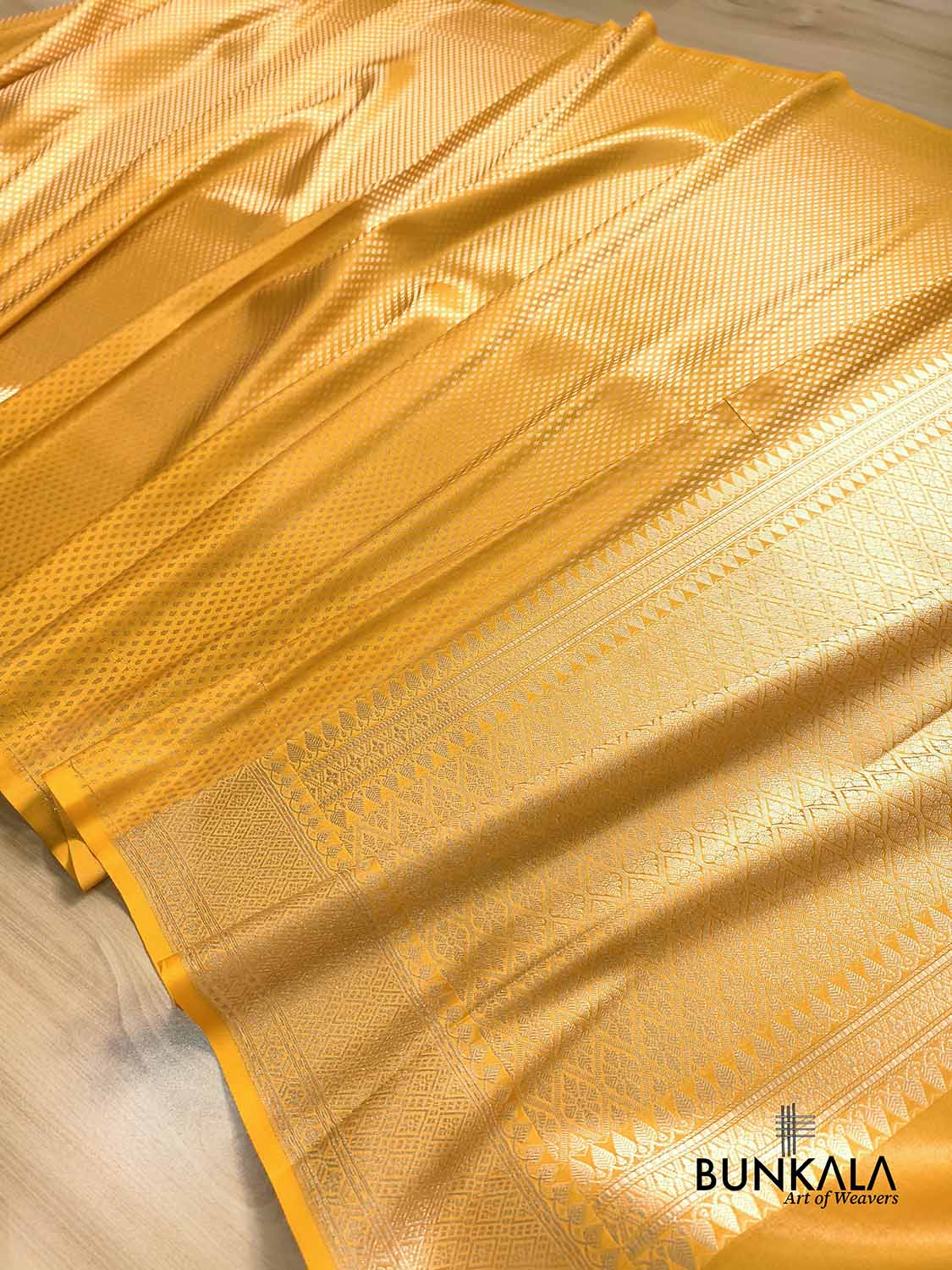 Yellow Buti Banarasi without Border Mashru Silk Saree