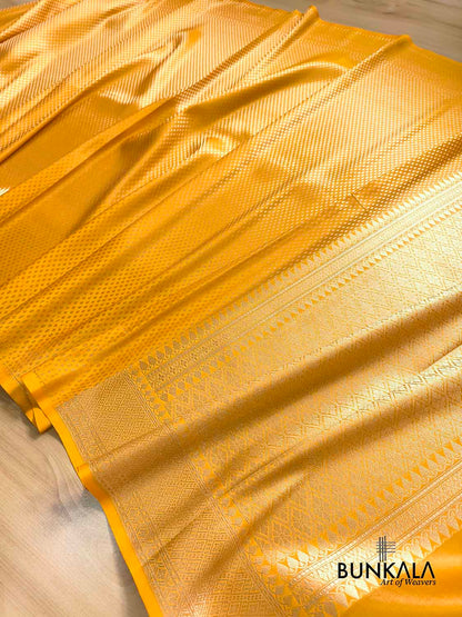 Yellow Buti Banarasi without Border Mashru Silk Saree