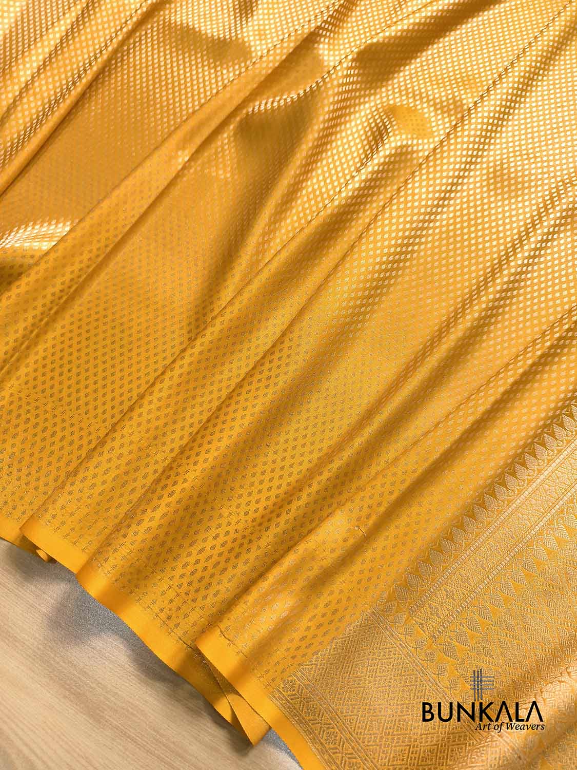 Yellow Buti Banarasi without Border Mashru Silk Saree