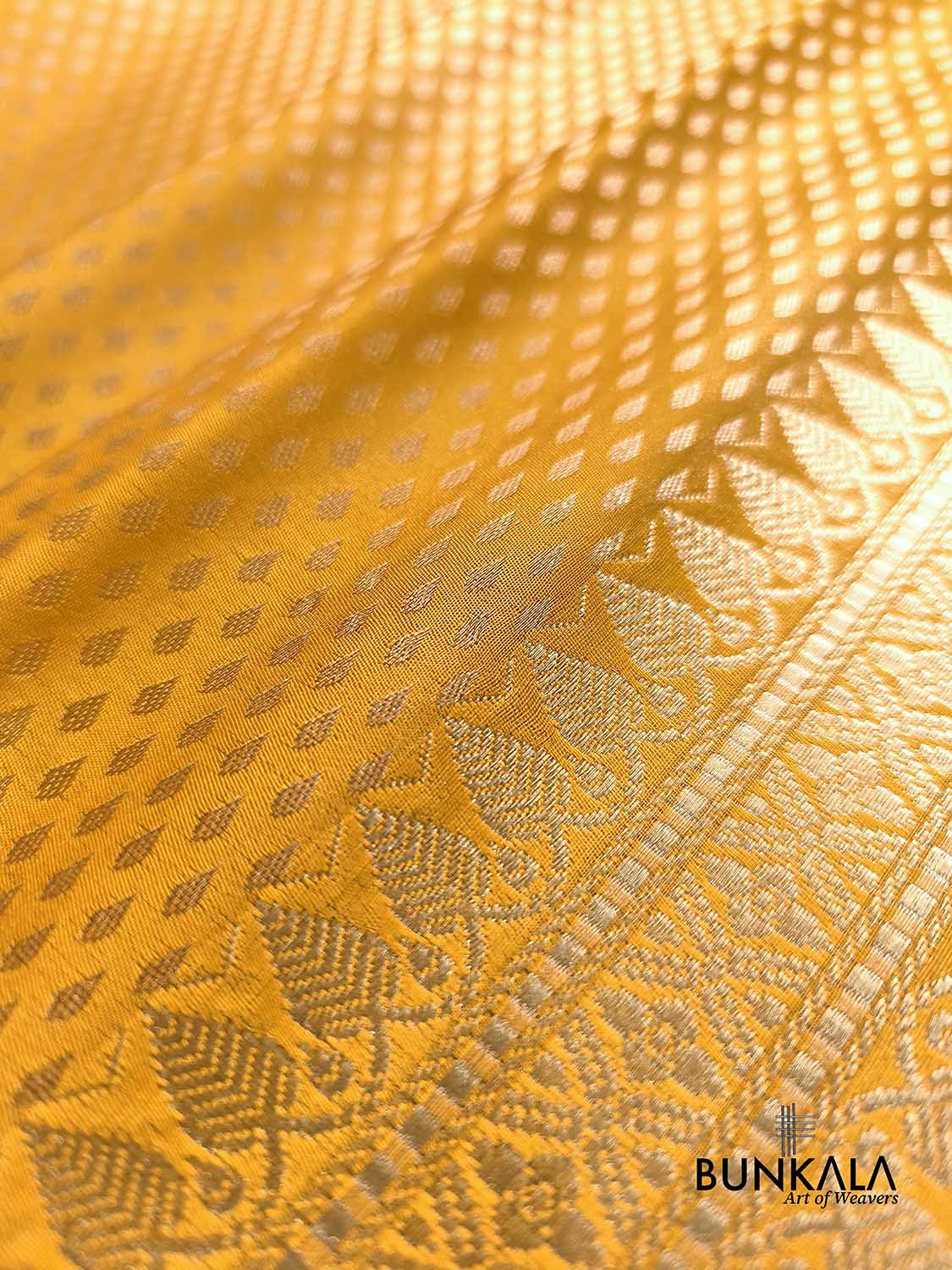 Yellow Buti Banarasi without Border Mashru Silk Saree