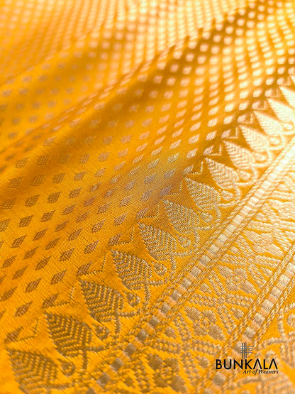 Yellow Buti Banarasi without Border Mashru Silk Saree