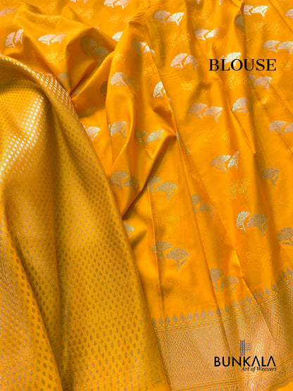 Yellow Buti Banarasi without Border Mashru Silk Saree
