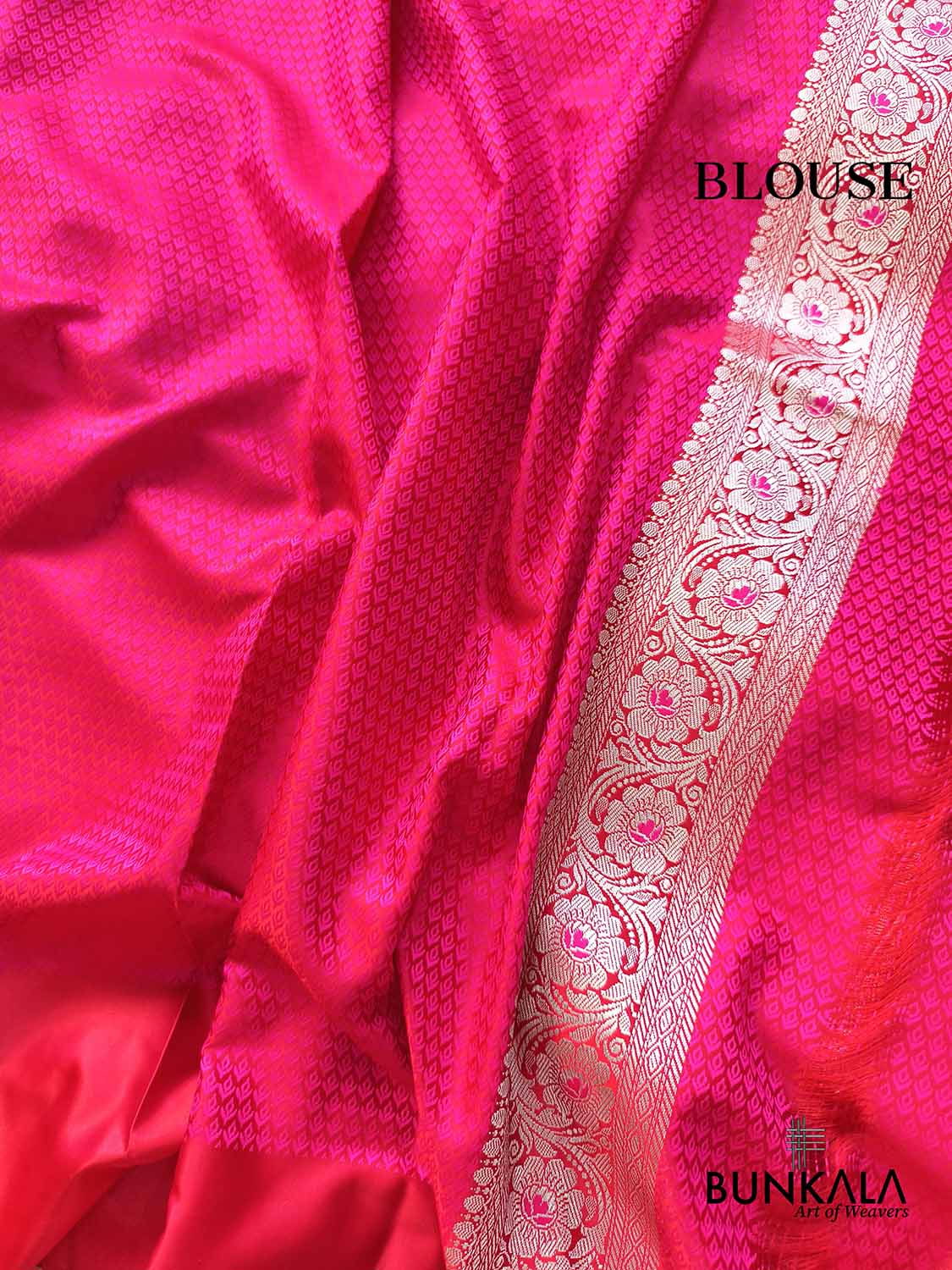 Hot Pink Jamewar Floral Jaal Weaved Banarasi Mashru Silk Saree