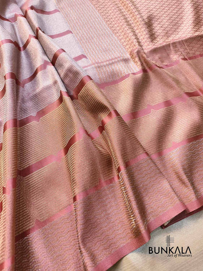 Champion Pink Geometrical Stripe Pattern Weaved Banarasi Mashru Silk Saree