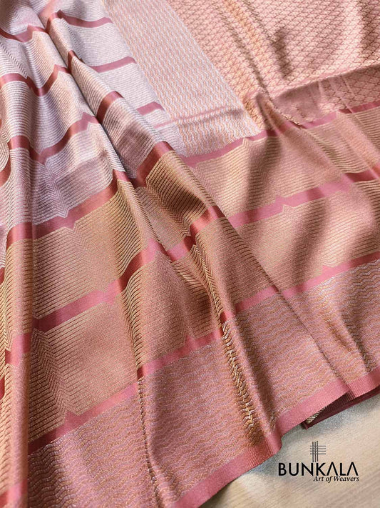 Champion Pink Geometrical Stripe Pattern Weaved Banarasi Mashru Silk Saree