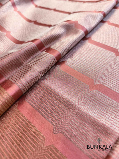 Champion Pink Geometrical Stripe Pattern Weaved Banarasi Mashru Silk Saree