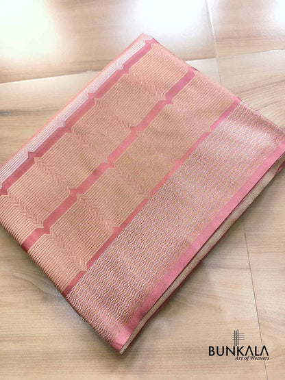 Champion Pink Geometrical Stripe Pattern Weaved Banarasi Mashru Silk Saree