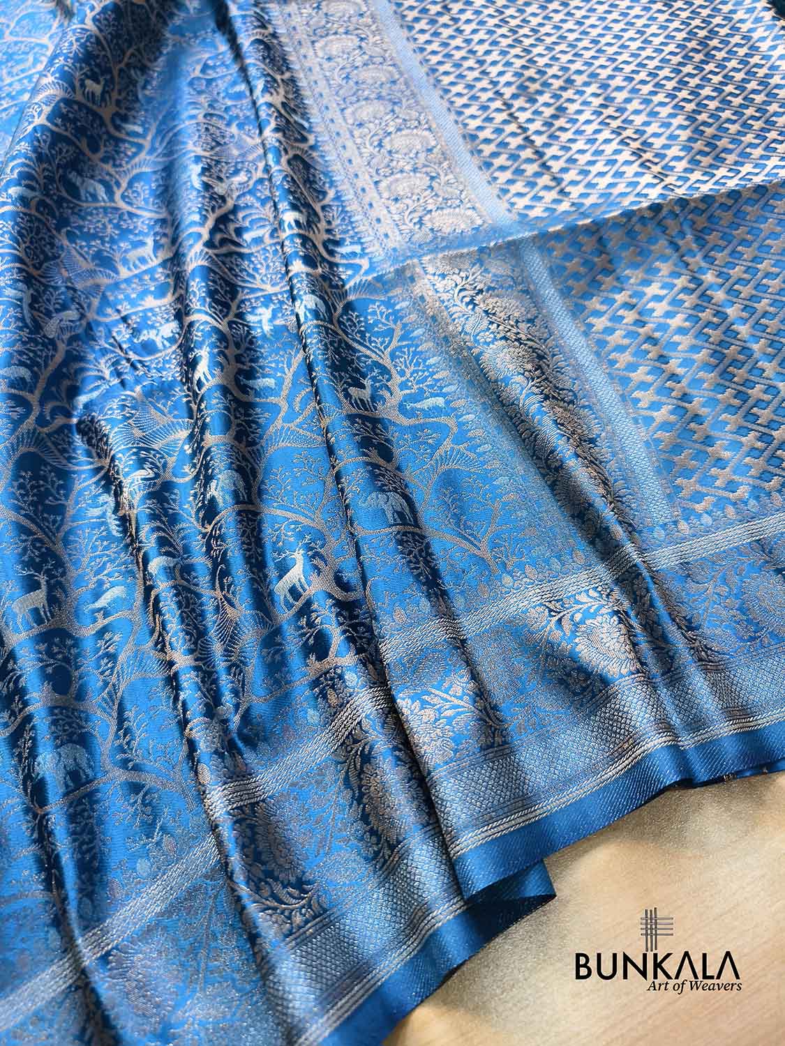 Blue Shikargha Sona Rupa Weaved Banarasi Mashru Silk Saree