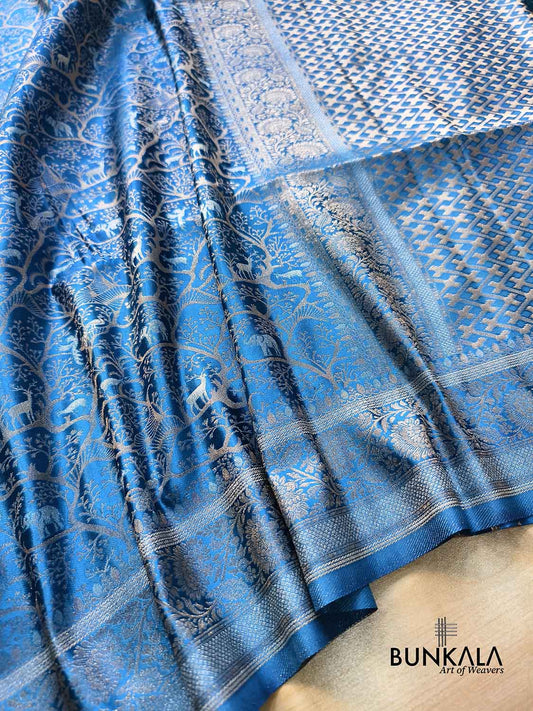 Blue Shikargha Sona Rupa Weaved Banarasi Mashru Silk Saree