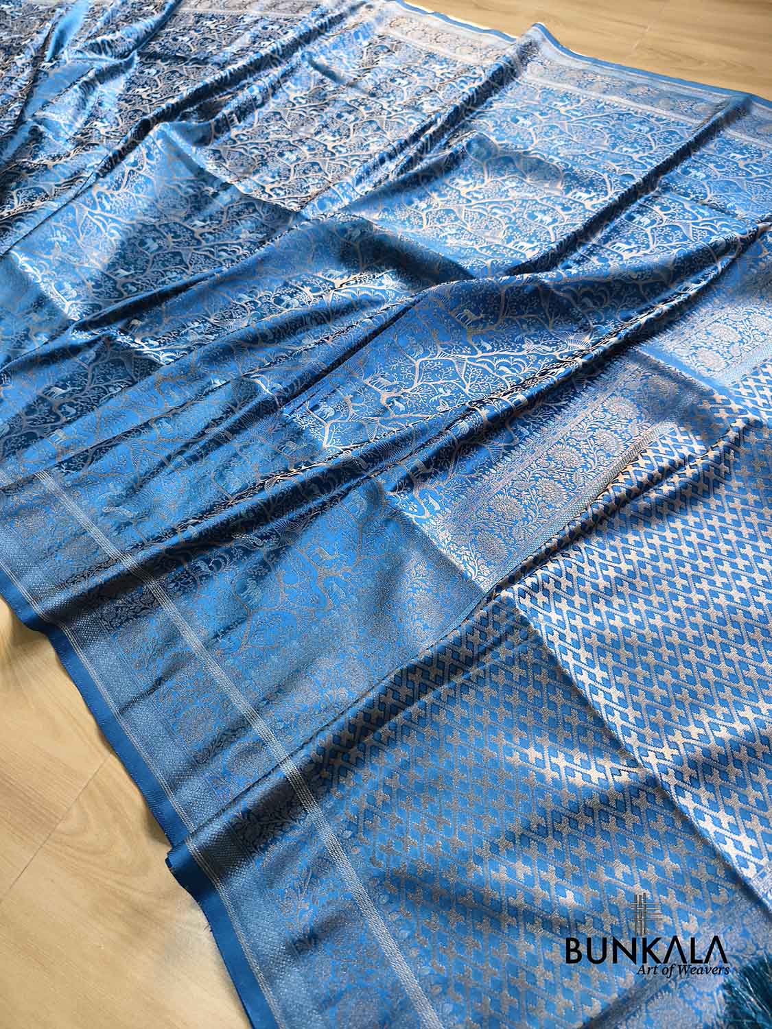 Blue Shikargha Sona Rupa Weaved Banarasi Mashru Silk Saree