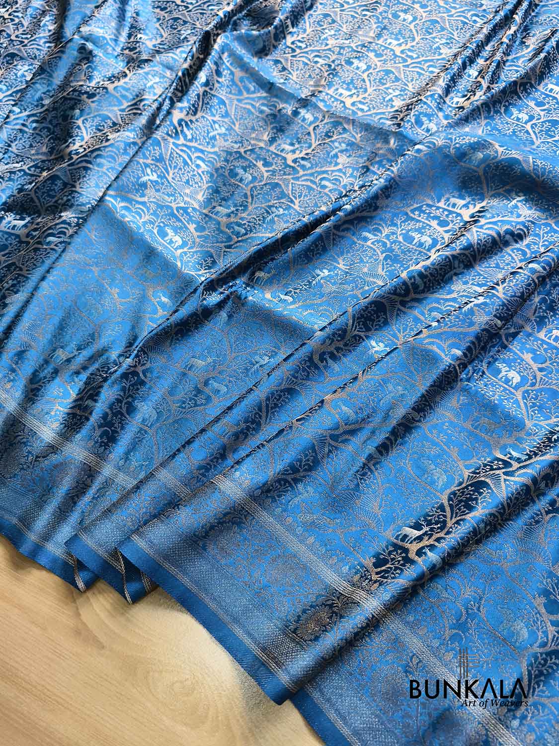 Blue Shikargha Sona Rupa Weaved Banarasi Mashru Silk Saree